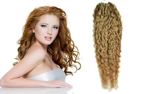 Cabelo Virgem brasileiro mel loiro Kinky Curly Micro Loop Extensões de Cabelo Humano 100g 1gs 100s Remy Micro Bead Hair Extensions8864826