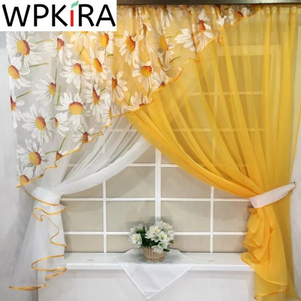 Cortinas 1 peça design especial laranja amarelo cozinha cortina curta estilo pastoral coreano meia cortina janela da porta sala de estar divisória