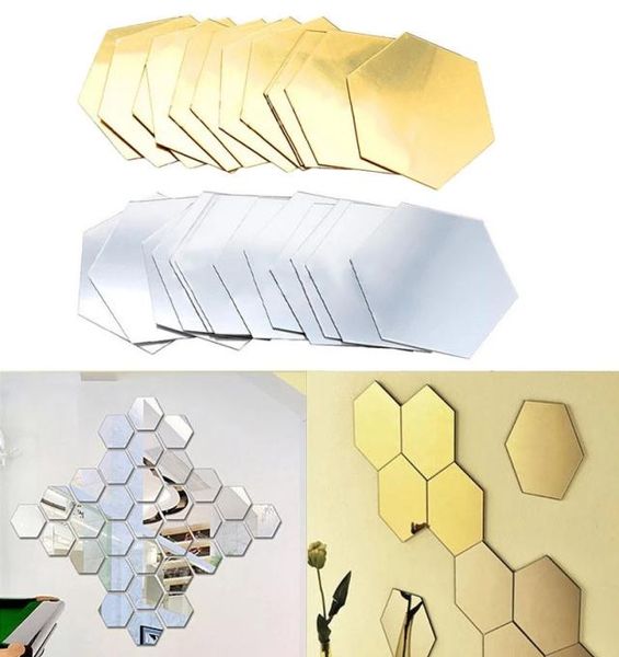 12 Teile/satz 3D Hexagon Acryl Spiegel Wand Aufkleber DIY Kunst Wohnkultur Wohnzimmer Dekorative Fliesen Aufkleber Zimmer el Zubehör 7899706