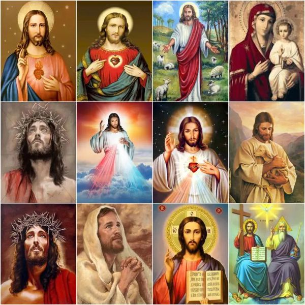 Número Gatyztory Diy Pintura a óleo por número Jesus Religião Amor Paz Deus Icon pintado à mão Pintura a óleo Mate Time Decoração de casa