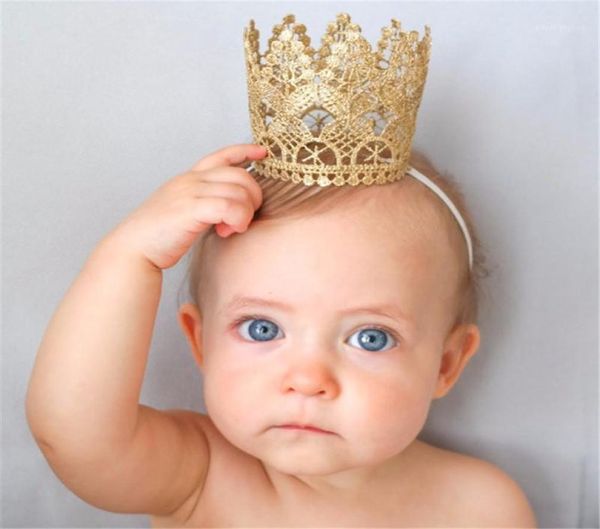Accessori per capelli Artificiale Elegante Infantile Nato Mini Feltro Glitter Oro Corona di pizzo Fasce per neonate Artigianato fai da te15090175