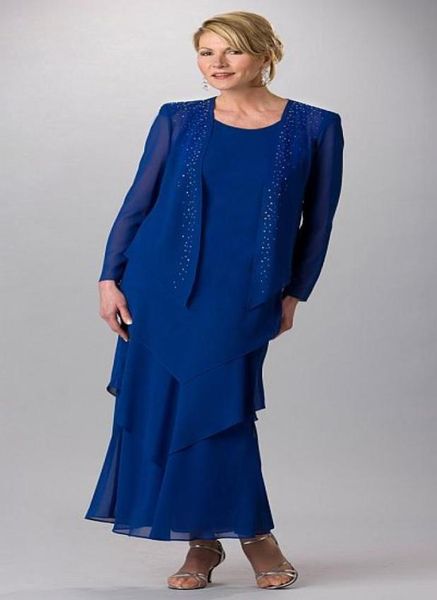 Frisado azul marinho mãe da noiva vestidos com jaqueta tornozelo comprimento mãe ternos vestido de noite para casamento mãe noivo vestidos la5121112