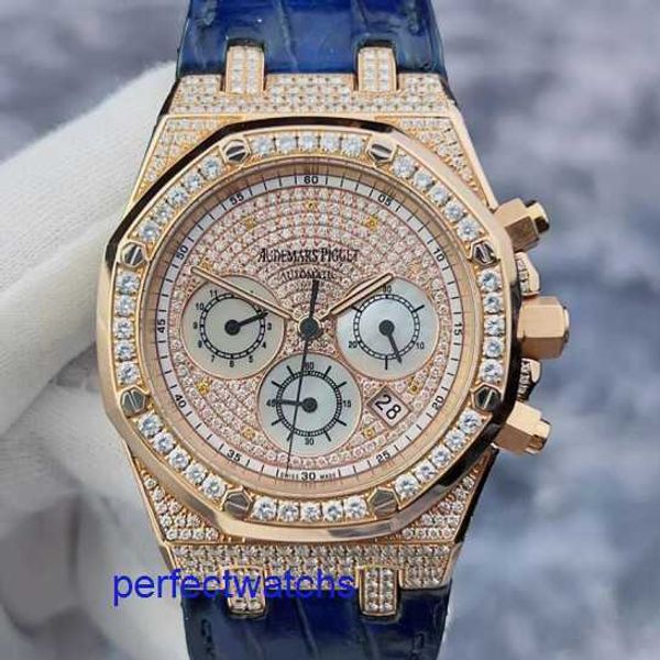 AP Современные часы Модные часы Royal Oak Series 26022OR Back Diamond Full Sky Star Материал из розового золота 18 карат Мужские автоматические механические часы 39 мм