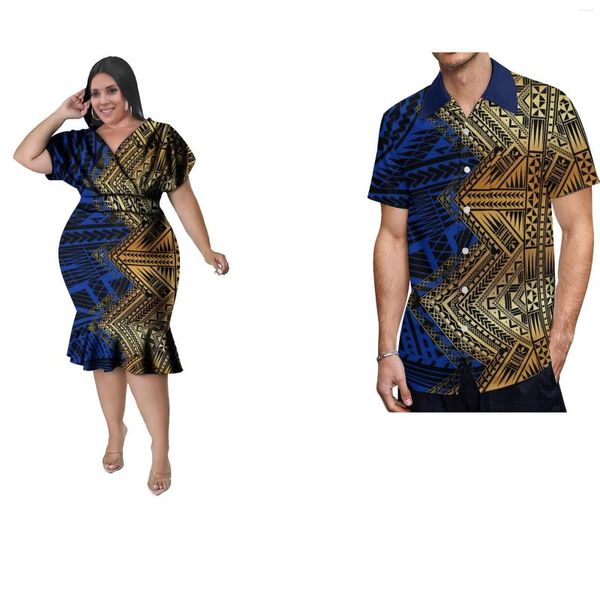 Vestidos de festa personalizado elegante vestido de noite casal terno camisa sereia hemline projetado polinésio estilo vintage masculino