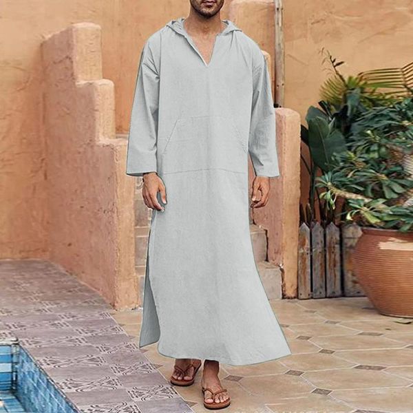 Roupas étnicas Islâmico Jubba Thobe Manga Longa Robe Camisas Hoodies Arábia Árabe Kaftan Hombre Homens Muçulmanos Abaya