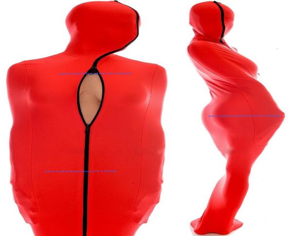 Roter Lycra-Spandex-Mumienkostüm-Schlafsack mit internen Armärmeln, Unisex-Anzug, Body Bags, Schlafsäcke, Catsuit-Kostüm, kompletter Outf4100077