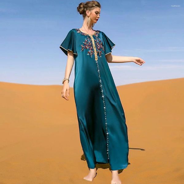 Этническая одежда, роскошные атласные абаи ручной работы для женщин, Дубай, Турция, вечернее платье, мусульманское исламское Джалабия, Марокко, кафтан
