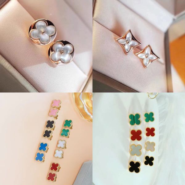 Moda vintage 4/quattro quadrifogli orecchini desinger design orecchio stud sier placcato oro per le donne regalo di gioielli da sposa in acciaio inossidabile titanio