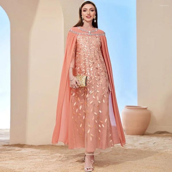 Ethnische Kleidung, elegante lange Cape-Ärmel, Strass-Pailletten, luxuriöse Abendkleider, Kleider, Kaftan, marokkanisches arabisches Abaya, muslimisches Kleid, islamisch