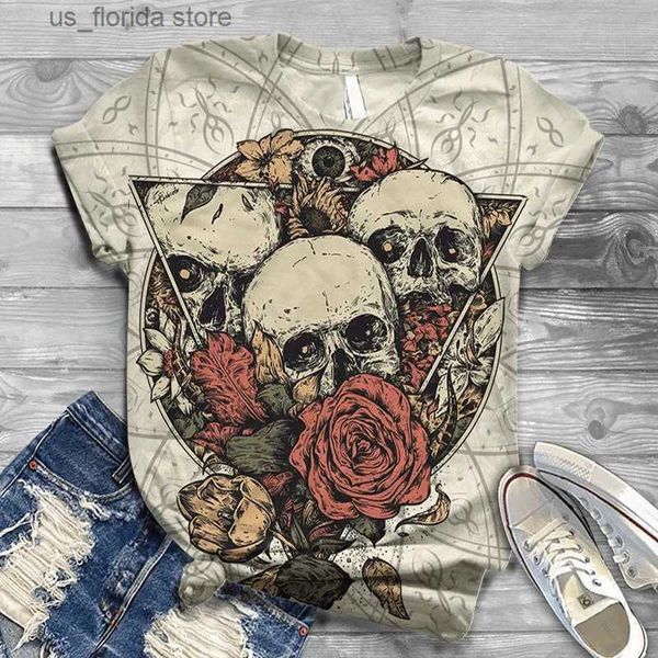 T-shirt da uomo T-shirt di tendenza carine Ragazze Digital 3d Skull stampato Abbigliamento donna T-shirt estiva Strtwear Maglietta oversize comoda per uomo Y240314