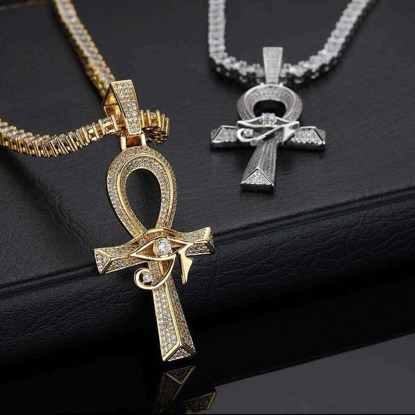 Hip Hop Horus Eye Anhe Cruz Pingente Micro Conjunto Zircão Colar Personalizado Acessórios