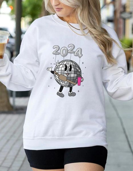 Hoodies femininos ano terra impressão padrão hoodie disco bola suor casual manga longa tripulação pescoço moletom roupas femininas