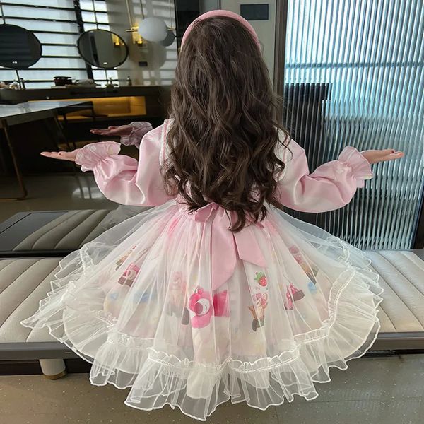 Meninas saia moda bebê um ano de idade celebração e outono menina princesa primavera vestido infantil 240311