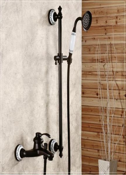 Set di rubinetti per doccia con montaggio a parete in ottone antico nero, vasca da bagno e con barra di scorrimento, rubinetto per acqua fredda H9589 Set da bagno4097870