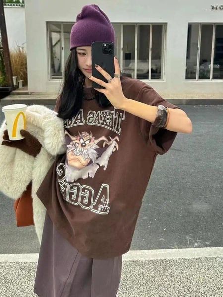 T-shirt da donna Tawaaiw Cotone Cartoon Stampa Magliette Abbigliamento donna American Retro Fashion Streetwear Estate Tops Y2k Vintage Shirt Tees