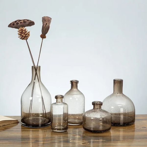 Вазы 1 шт. Европейская коричневая стеклянная ваза с пузырьками ручной работы, креативные ремесленные бутылки, спальня, настольная простая ваза для украшения дома