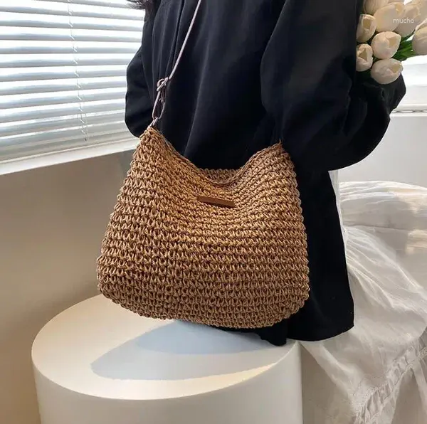 Bolsas de ombro Bolsa de palha feminina para verão tecido mulheres mensageiro boêmio praia bolsa férias