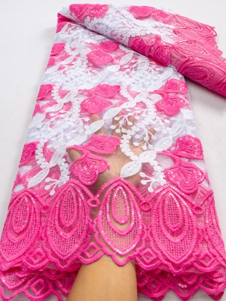 Ткань Африканское молочно-шелковое кружево с блестками Лидер продаж Нигерийские блестки Молочно-шелковое кружево Французское кружево для женщин Свадебные платья TY3511