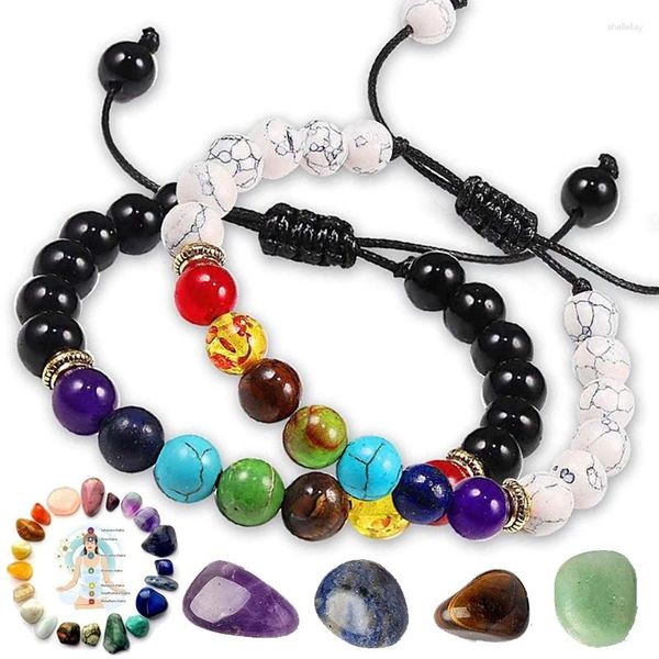 Strand 7 chakra pulseira para mulheres homens equilíbrio buda reiki oração tigre olhos preto contas de pedra natural yoga pulseiras pulseira