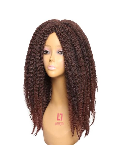 Lange Marley-Flechthaar-Perücke für schwarze Frauen, ombre braune Afro-Kinky-Curly-Synthetikperücke, Hochtemperaturfaser2608291