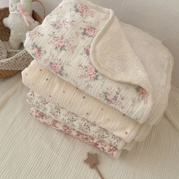 Winter Ins Baby Decken geboren Korea Samt Decke Floral Musselin Baumwolle Decke geboren Decke Set Mutter Kind 240312