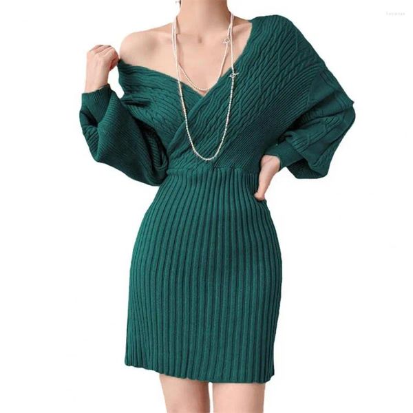 Casual Kleider Gestrickte Lange Kleidung Robe V-ausschnitt Solide Für Frauen Sexy Gewagte Abend Frau Kleid Designer Outfits Häkeln