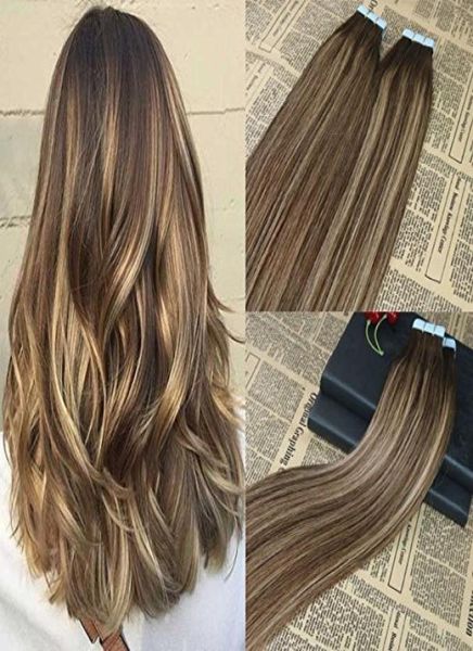 Fita inteira em cabelo humano 1626 polegadas mix color 427 40pcslot 100gpack extensão de cabelo de trama de pele reta ELIBESS6588746