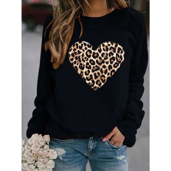 Designer-Damenbekleidung Frühling und Herbst 2024 Neues Rundhals-Damenoberteil Leopard Love Print Hutloser Plüsch-Langarmpullover Hoodies Baumwolle DamenkleidungI9FO