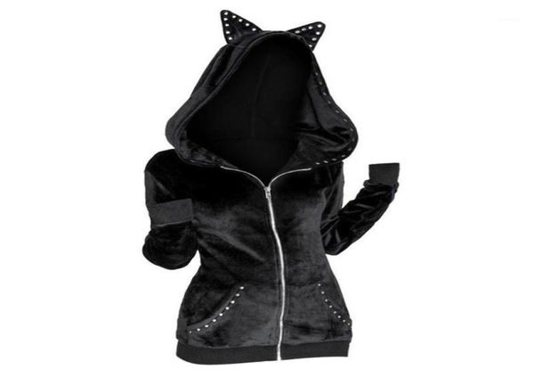 Nuovo arrivo Amanti dei gatti Donna Cappotti gotici con cappuccio Rivetto Tasche per le orecchie Giacche con zip 4 colori Taglie forti S3XL Maniche lunghe Capispalla19627575