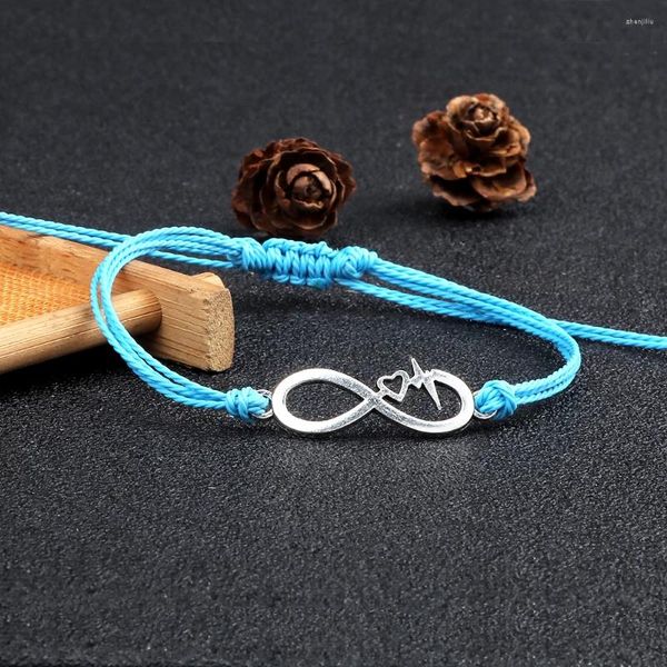 Braccialetti fatti a mano intrecciati con filo di cera, punk, metallo, cuore di pesca, regalo di gioielli con bracciale intrecciato multicolore bohémien regolabile