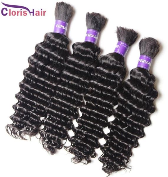 Top Deep Wave Flechten Echthaar Bulk für Micro Braid Kein Schuss Günstige unverarbeitete tiefe lockige peruanische Haarwebart Bundles in Bulk 3p5475201