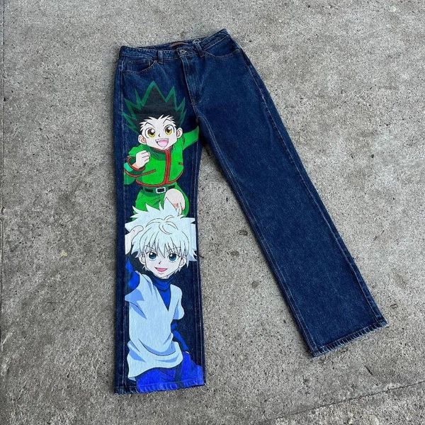 Jeans da uomo Y2K Hip Hop Harajuku Anime Modello di stampa Streetwear Uomo Donna A vita alta Più grande Ropa Estetico Pantaloni a gamba larga