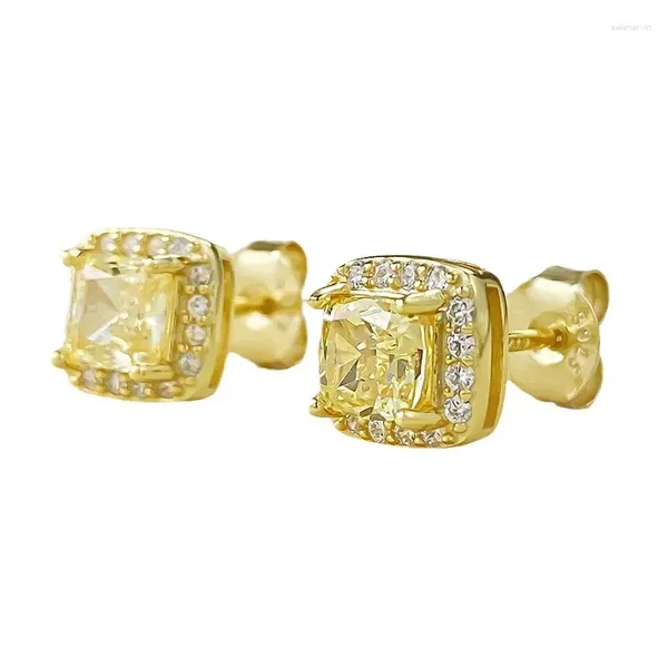 Brincos Primavera Qiaoer 18K banhado a ouro 925 prata esterlina corte radiante 5mm citrino pedra preciosa brincos para mulheres joias de casamento