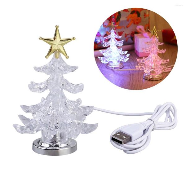 Luzes noturnas brilhantes árvore de Natal LED luz USB RGB 7 cores piscando candeeiro de mesa decorativo para decoração de casa