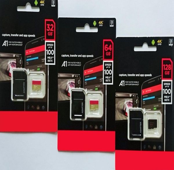 Siyah Android 90MBS 32GB 64GB 128GB 256GB C10 TF Flash Bellek Kartı Sınıfı 10 SD Adaptörü Perakende Blister Paketi DHL D2979006