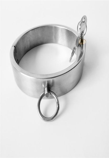 Requintado colar de pescoço de aço inoxidável alto de 3cm com trava redonda de metal anel de retenção adulto bondage bdsm brinquedo sexual para homens fe9514501