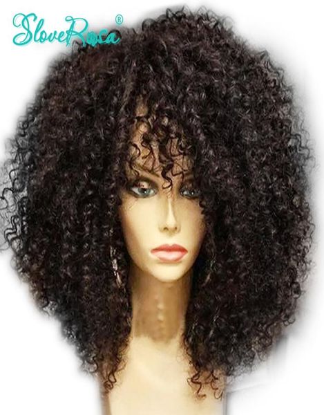 Leimlose brasilianische Remy Echthaar Afro verworrene lockige vorgezupfte 44 Spitze Verschluss Perücke für schwarze Frauen 150 Full End Slove Rosa Y1906474074