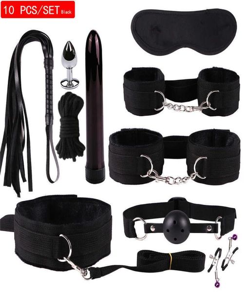 sscc Massaggiatore giocattolo sessuale MwOiiOwM Accessori esotici Set bondage in nylon y Lingerie Manette Frusta Corda Vibratore anale Giocattoli per adulti per Co7800112