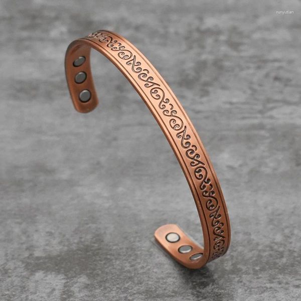 Pulseira artesanal tibetana de cobre puro pulseiras para homens e mulheres simples manguito sólido ajustável padrão étnico yoga jóias