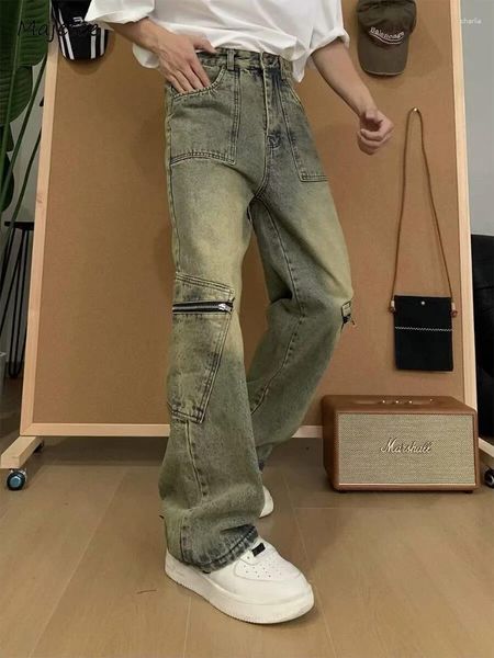 Jeans masculinos homens estilo europeu harajuku ins zíperes bolsos high street moda denim calças básicas hip hop faculdade verão simples