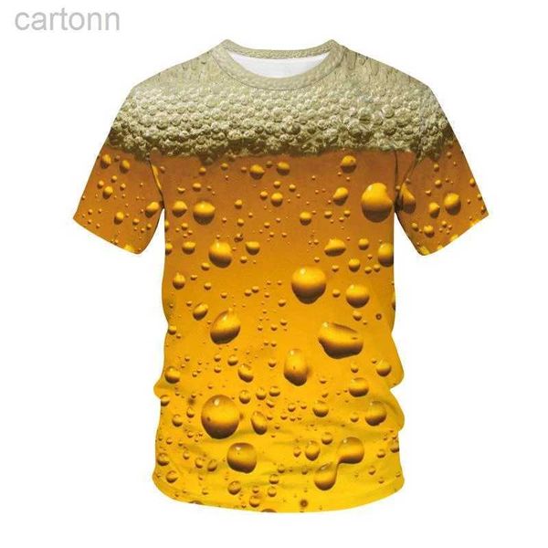 Футболки Новая 3D-печать пивной футболки Мужские женские персонализированные крутые футболки с короткими рукавами Модные трендовые топы больших размеров Детская футболка Лето ldd240314