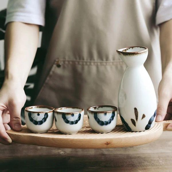 Kupalar Boyalı Seramik Sake Pot Cups Set Japon Tarzı Kalça Şişeler Ev Mutfak Ofis Flagon Likör Bardağı İçecek Yazılar Yaratıcı Hediyeler