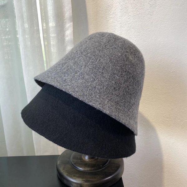 Berretti Moda Panama Cappello da pescatore da donna per adolescenti Feltro di lana Ragazza Primavera e autunno Pelliccia Nera Berretto hip-hop