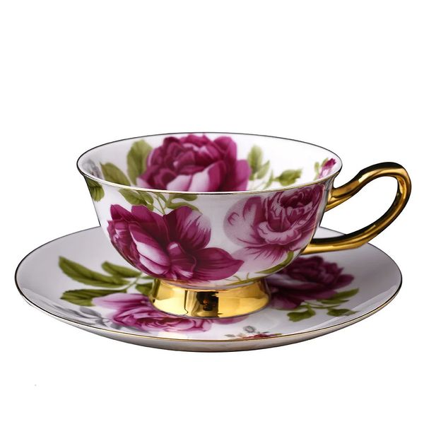 Conjunto de chá de porcelana real com padrão de rosa vermelha meninas conjunto de chá de cerâmica caneca de café osso china conjunto de 6 240301