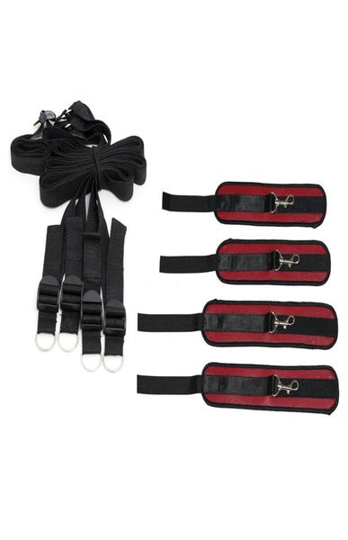 Kit de restrições de bondage sexual para quarto de couro PU VERMELHO sistema de restrições de cama para iniciantes algemas de mão e tornozelo 1849524