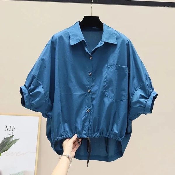 Blusas femininas primavera verão camisa e blusa manga morcego senhoras coreano solto bainha cintura chiffon chique casual topo curto femme