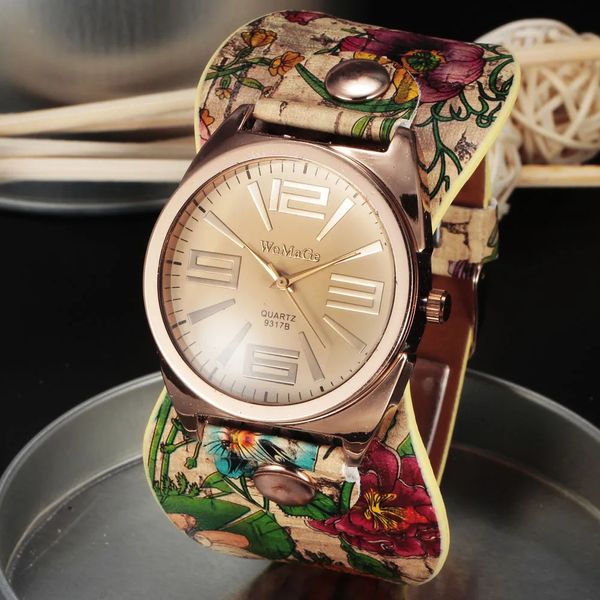 Womage moda grandes relógios feminino estilo boêmio relógios femininos pulseira de couro relógios de quartzo senhoras relógios dames horloge hodinky 240314