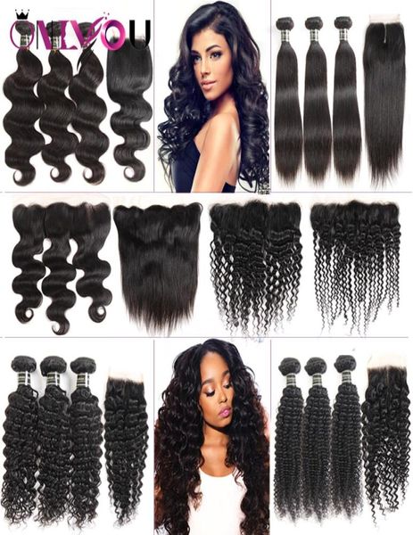 Günstige Brasilianisches Reines Haar Spitze Frontal Bundles 9a Grade Peruanische Echthaarverlängerungen Tiefe Welle Lockiges Haar Webt Verschluss mit 3148721