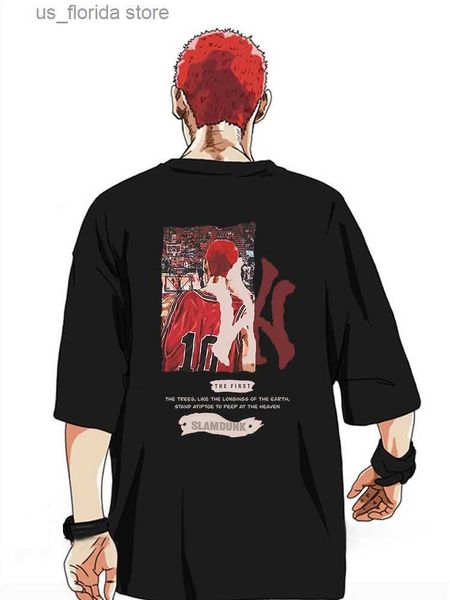 Herren T-Shirts Anime Slam Dunk Männer T-Shirt Sakuragi Hanamichi Kaede Rukawa T-Shirt Sommer Baumwoll-T-Shirt Modemarke Co-Branding Damen Tops Y240321