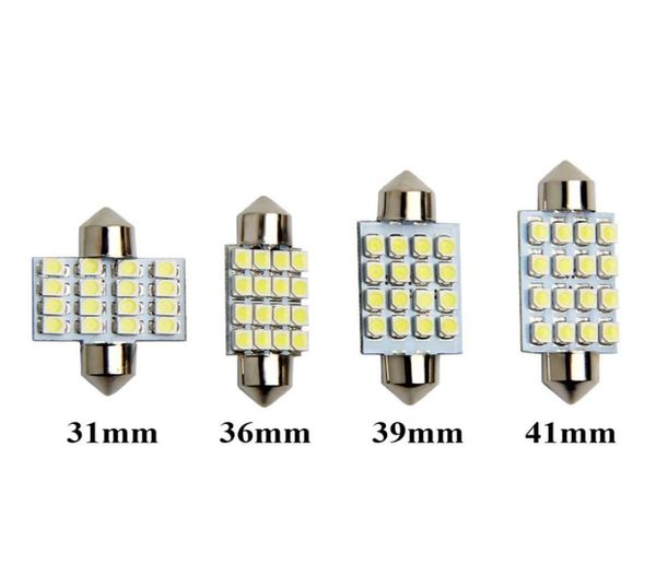 10pcs Festoon 31mm 36mm 39mm 41mm C5W LED Dome Ampuller 16 SMD 3528 Araba LED İç Işıklar Otomatik Harita Okuma Lambaları Beyaz 12V4698332